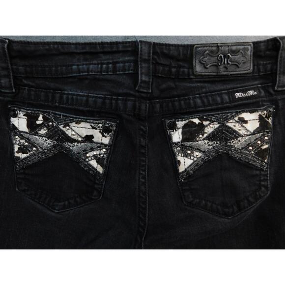 Miss Me Jeans Juniors 31 Black Skinny Animal Print Rhinestone Stretch Denim - Picture 6 of 6